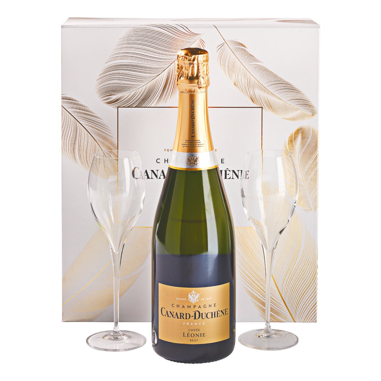 Canard Champagne Brut Champagne Frankrijk in luxe geschenkverpakking 2 glazen kopen? | Gratis verzending vanaf € | Wijnkeuze-online.nl