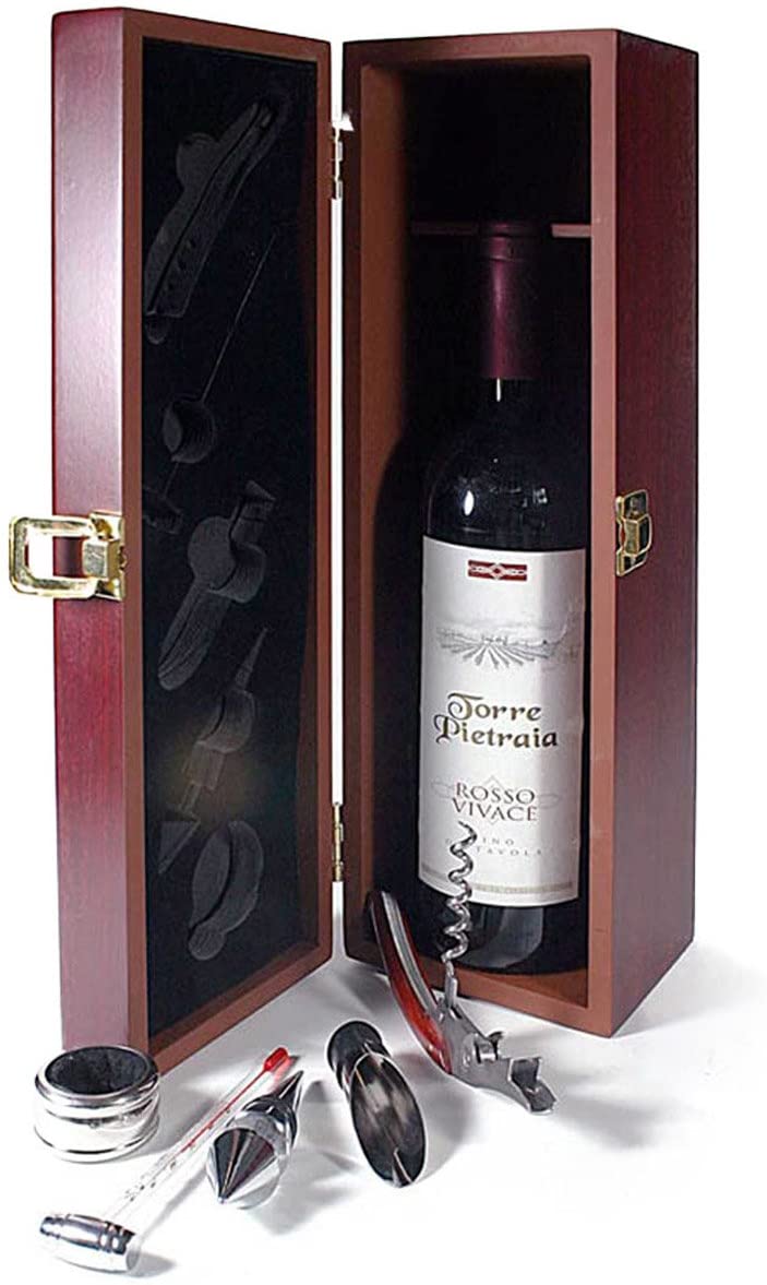 werkelijk Snel Weglaten Sommelierset wijn geschenkset bruin houten box voor een wijnfles met  accessoires 6-delig kopen? | Gratis verzending vanaf € 50,- |  Wijnkeuze-online.nl